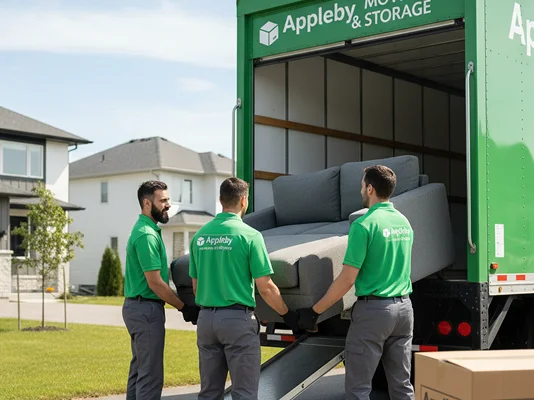Appleby Moving team loading sofa into moving truck