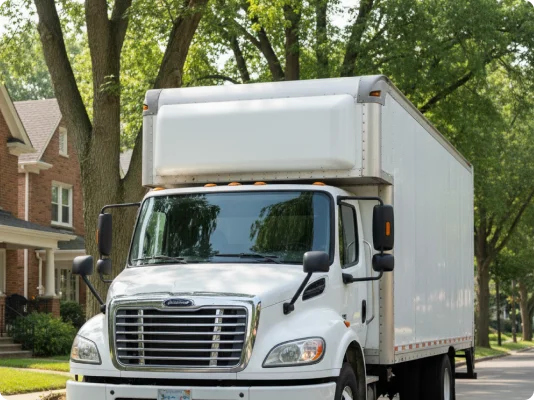 White moving truck ready for residential relocation